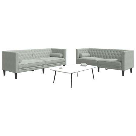 Set sofás Chesterfield con cojines 2 pzas terciopelo gris claro by , Sofas - Ref: Foro24-3209291, Price: 503,87 €, Discount: %