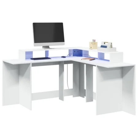 Schreibtisch mit LED-Licht, Holzwerkstoff, weiß, 152x152x91 cm. von , Schreibtische - Ref: Foro24-3309456, Preis: 164,61 €, R...