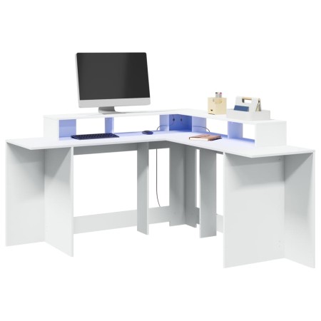 Schreibtisch mit LED-Licht, Holzwerkstoff, weiß, 152x152x91 cm. von , Schreibtische - Ref: Foro24-3309456, Preis: 167,54 €, R...