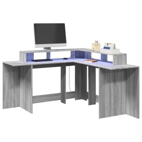 Escritorio con LED madera ingeniería gris sonoma 152x152x91 cm de , Escritorios - Ref: Foro24-3309461, Precio: 169,90 €, Desc...