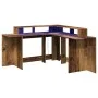 Escritorio con LED madera ingeniería envejecida 152x152x91 cm de , Escritorios - Ref: Foro24-3309463, Precio: 157,30 €, Descu...
