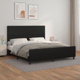 Estructura de cama con cabecero cuero sintético negro 180x200cm Estructura de cama con cabecero cuero sintético negro 180x200cm