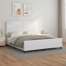 Estructura de cama cabecero cuero sintético blanco 180x200 cm Estructura de cama cabecero cuero sintético blanco 180x200 cm