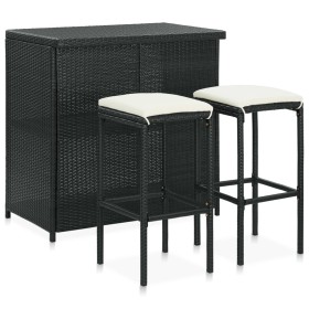 Set mesa y sillas de bar jardín 3 piezas ratán sintético negro