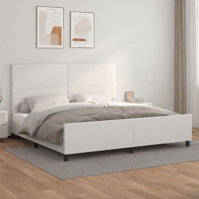 Estructura de cama sin colchón cuero sintético blanco 200x200cm Estructura de cama sin colchón cuero sintético blanco 200x200cm
