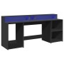 Schreibtisch mit LED-Beleuchtung, aus schwarzem Ingenieurholz, 200x55x91 cm. von , Schreibtische - Ref: Foro24-3309439, Preis...
