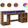 Engineered aged wood desk with LED lights 200x55x91 cm by , Desks - Ref: Foro24-3309445, Price: 188,70 €, Discount: %