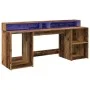 Engineered aged wood desk with LED lights 200x55x91 cm by , Desks - Ref: Foro24-3309445, Price: 185,81 €, Discount: %