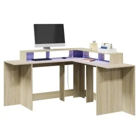 Schreibtisch mit LED-Beleuchtung, Eichenholz Sonoma, 152x152x91 cm. von , Schreibtische - Ref: Foro24-3309458, Preis: 173,41 ...
