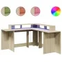 Engineered oak Sonoma wood desk with LED lights, 152x152x91 cm. by , Desks - Ref: Foro24-3309458, Price: 173,41 €, Discount: %