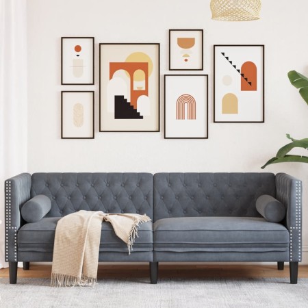 Sofá Chesterfield 3 plazas con cojines terciopelo gris oscuro by , Sofas - Ref: Foro24-372694, Price: 254,33 €, Discount: %