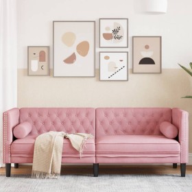 Dreisitzer Chesterfield-Sofa mit rosa Samtkissen. von , Sofas - Ref: Foro24-372696, Preis: 311,35 €, Rabatt: %