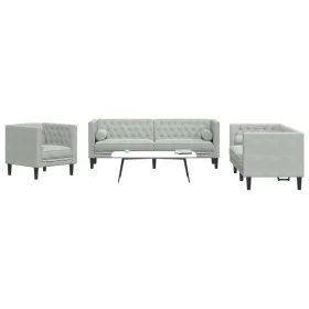 Set sofás Chesterfield con cojines 3 pzas terciopelo gris claro by , Sofas - Ref: Foro24-3209281, Price: 699,72 €, Discount: %