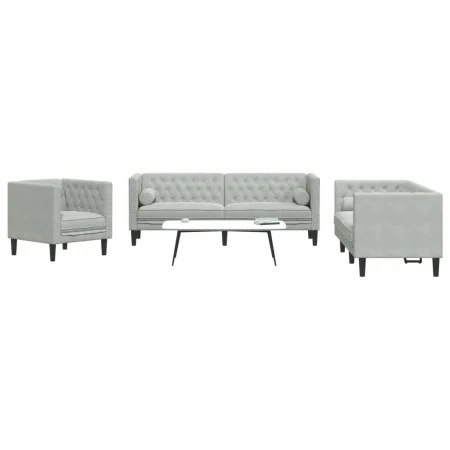 Set sofás Chesterfield con cojines 3 pzas terciopelo gris claro by , Sofas - Ref: Foro24-3209281, Price: 699,72 €, Discount: %