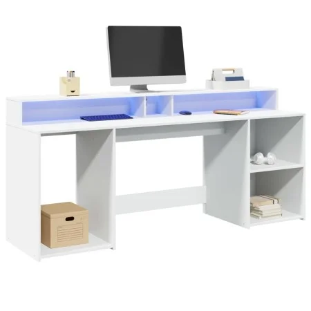Schreibtisch mit LED-Licht, aus weißem Ingenieurholz, 200x55x91 cm. von , Schreibtische - Ref: Foro24-3309438, Preis: 186,95 ...