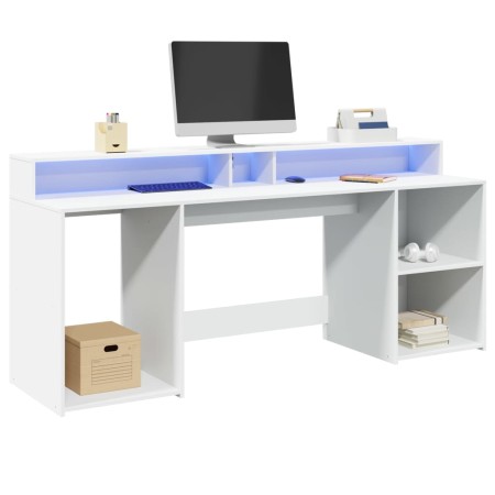Schreibtisch mit LED-Licht, aus weißem Ingenieurholz, 200x55x91 cm. von , Schreibtische - Ref: Foro24-3309438, Preis: 191,81 ...