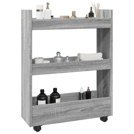Schmaler Aufbewahrungswagen mit 3 Ebenen aus grauem Sonoma-Holz. von , Küchen- und Speisewagen - Ref: Foro24-855255, Preis: 5...