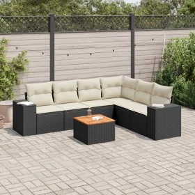 Set de comedor de jardín 7 pzas y cojines ratán sintético negro de , Conjuntos de jardín - Ref: Foro24-3257792, Precio: 431,8...