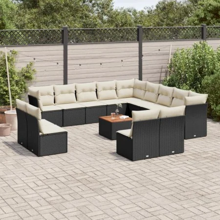 Garden sofa set with 14-piece black synthetic rattan cushions by , Garden sets - Ref: Foro24-3256266, Price: 790,02 €, Discou...