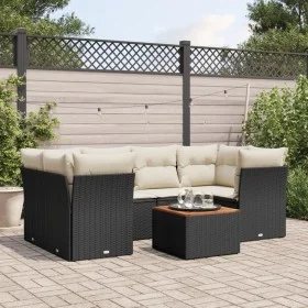 Set de comedor de jardín 7 pzas y cojines ratán sintético negro by , Garden sets - Ref: Foro24-3255825, Price: 435,71 €, Disc...