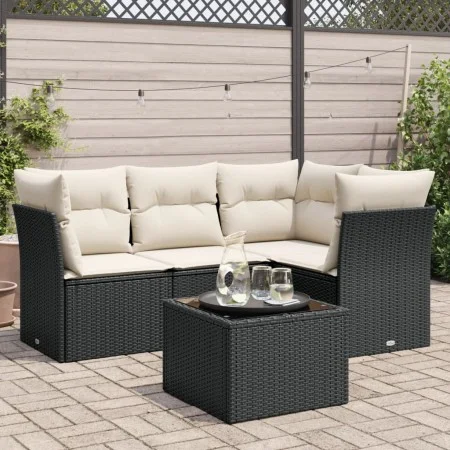 Gartenmöbel-Set, 5-teilig, mit schwarzen Polstern aus synthetischem Rattan von , Gartensets - Ref: Foro24-3249425, Preis: 325...