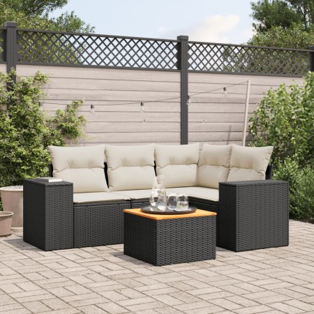 Gartenmöbel-Set 5-teilig mit schwarzen Polstern aus synthetischem Rattan von , Gartensets - Ref: Foro24-3257757, Preis: 335,1...