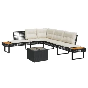 Set de sofás jardín 2 pzas con cojines ratán PE y vidrio negro by , Garden sets - Ref: Foro24-3277493, Price: 396,11 €, Disco...