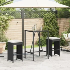 Hochbarhocker für den Garten mit 2 Stück schwarzen PE-Rattan-Kissen. von , Gartenstühle - Ref: Foro24-368686, Preis: 133,60 €...