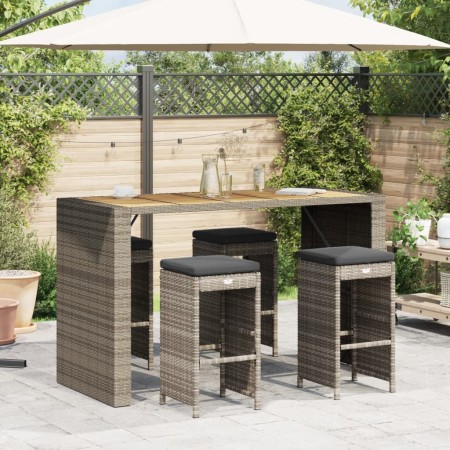 Hochbarhocker für den Garten mit 4 Stück grauen PE-Rattan-Kissen. von , Gartenstühle - Ref: Foro24-368690, Preis: 228,21 €, R...