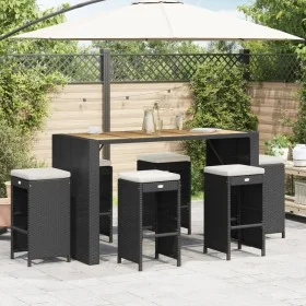 Hochbarhocker für den Garten mit 6 Stück schwarzen PE-Rattan-Kissen. von , Gartenstühle - Ref: Foro24-368692, Preis: 372,34 €...