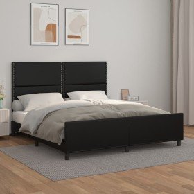 Estructura de cama con cabecero cuero sintético negro 180x200cm Estructura de cama con cabecero cuero sintético negro 180x200cm
