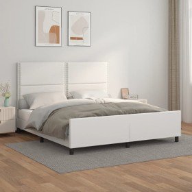 Estructura de cama cabecero cuero sintético blanco 180x200 cm Estructura de cama cabecero cuero sintético blanco 180x200 cm