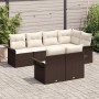 Conjunto de sofá de jardín con cojín 7 pcs Marrón Poliratán