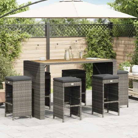 Taburetes altos de bar de jardín cojines 6 uds ratán PE gris de , Sillas de jardín - Ref: Foro24-368693, Precio: 378,00 €, De...