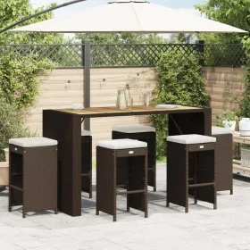 Taburetes altos de bar jardín con cojines 6 uds ratán PE marrón de , Sillas de jardín - Ref: Foro24-368691, Precio: 378,02 €,...