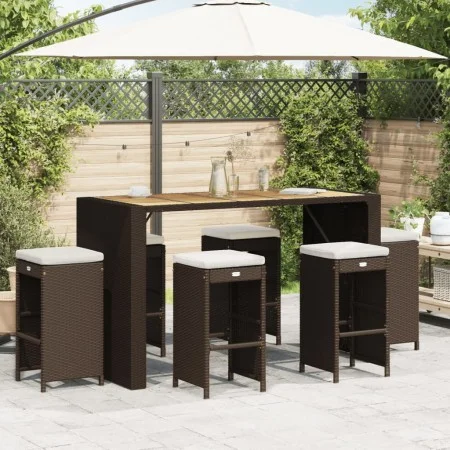 Taburetes altos de bar jardín con cojines 6 uds ratán PE marrón de , Sillas de jardín - Ref: Foro24-368691, Precio: 378,00 €,...