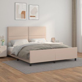 Estructura de cama cabecero cuero sintético capuchino 180x200cm Estructura de cama cabecero cuero sintético capuchino 180x200cm