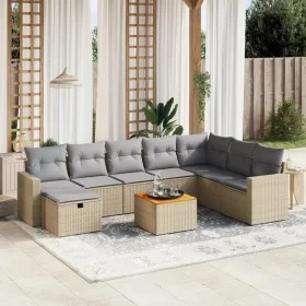 Garden sofa set with beige mixed cushions, 9 pieces, PE rattan. by , Garden sets - Ref: Foro24-3264874, Price: 540,81 €, Disc...