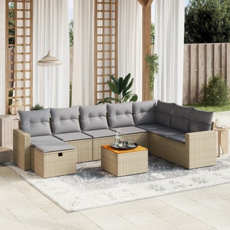 Garden sofa set with beige mixed cushions, 9 pieces, PE rattan. by , Garden sets - Ref: Foro24-3264874, Price: 512,02 €, Disc...