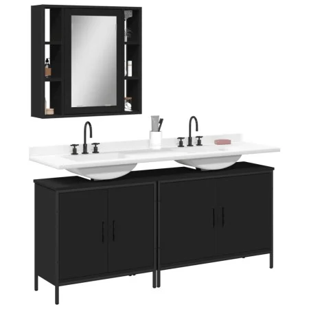 3-teiliges Badezimmermöbelset aus schwarzem Sperrholz von , Badezimmermöbel - Ref: Foro24-3214730, Preis: 168,38 €, Rabatt: %