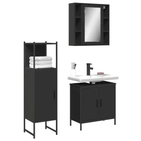 3-teiliges Badezimmermöbelset aus schwarzem Sperrholz von , Badezimmermöbel - Ref: Foro24-3214760, Preis: 169,24 €, Rabatt: %