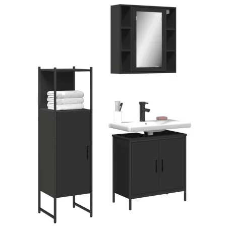 3-teiliges Badezimmermöbelset aus schwarzem Sperrholz von , Badezimmermöbel - Ref: Foro24-3214760, Preis: 169,67 €, Rabatt: %