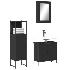 3-teiliges Badezimmermöbelset aus schwarzer Sperrholzholzplatte. von , Badezimmermöbel - Ref: Foro24-3214820, Preis: 149,11 €...