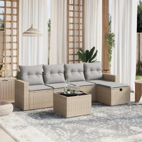 Garden sofa set with beige mixed cushions, 6 pieces, PE rattan. by , Garden sets - Ref: Foro24-3263475, Price: 355,06 €, Disc...