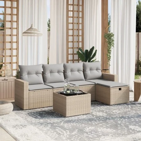 Garden sofa set with beige mixed cushions, 6 pieces, PE rattan. by , Garden sets - Ref: Foro24-3263475, Price: 355,06 €, Disc...