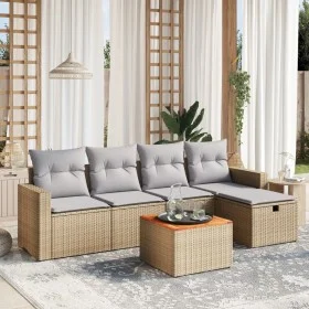 Gartensofa-Set mit beige gemischten Kissen, 6-teilig, aus PE-Rattan. von , Gartensets - Ref: Foro24-3264832, Preis: 345,53 €,...