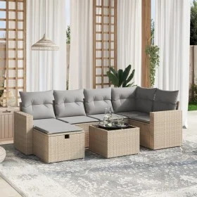 Garden sofa set with beige mixed cushions, 7 pieces, PE rattan. by , Garden sets - Ref: Foro24-3263495, Price: 429,71 €, Disc...