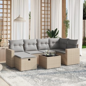 Juego de sofás jardín con cojines beige mezcla 7 pzas ratán PE de , Conjuntos de jardín - Ref: Foro24-3263495, Precio: 438,18...