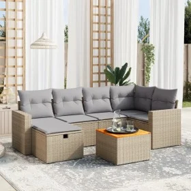 Garden sofa set with beige mixed cushions, 7 pieces, PE rattan. by , Garden sets - Ref: Foro24-3264839, Price: 418,90 €, Disc...