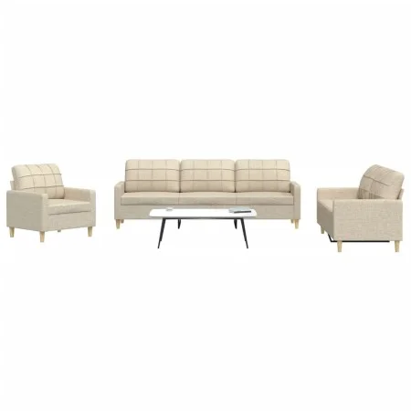 3-piece sofa set in cream-colored fabric by , Sofas - Ref: Foro24-3278289, Price: 620,92 €, Discount: %